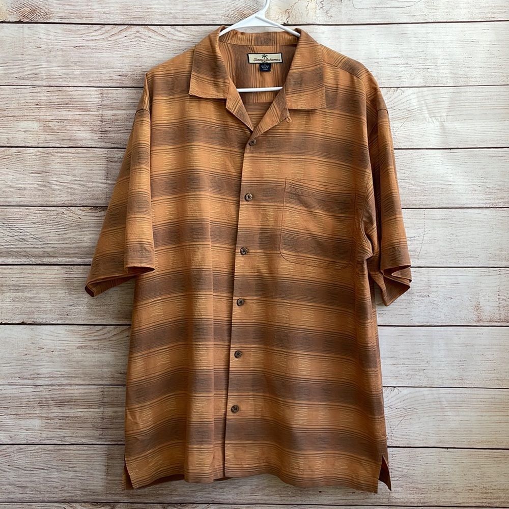 TOMMY BAHAMA 100% SILK SHIRT‎ IN BROWN